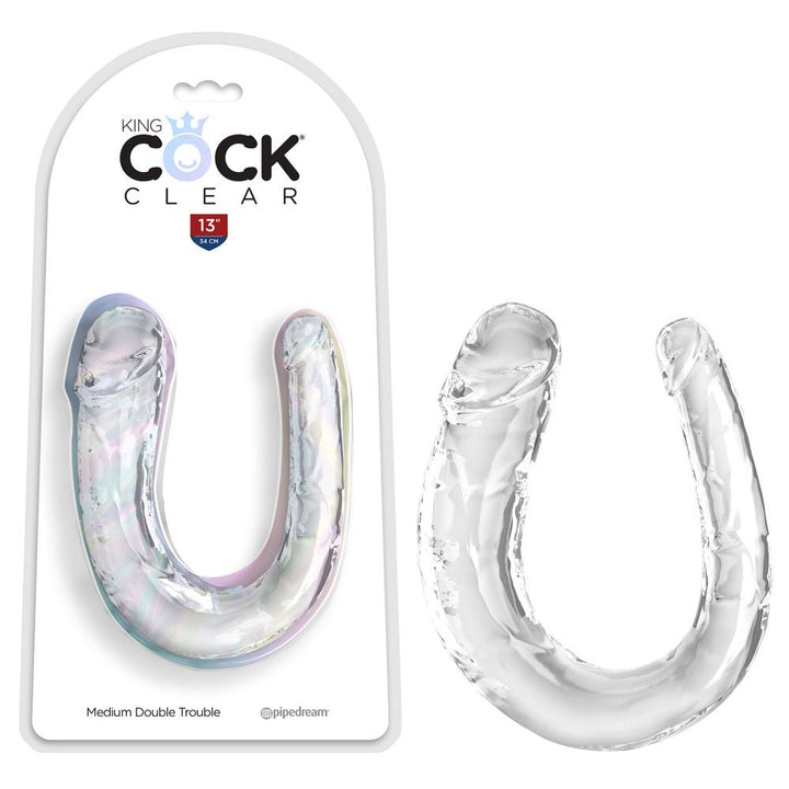 King Cock Clear Medium Double Trouble - 13 Inch Dong - Clear