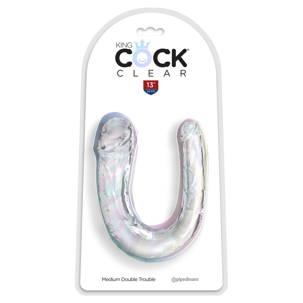 King Cock Clear Medium Double Trouble - 13 Inch Dong - Clear