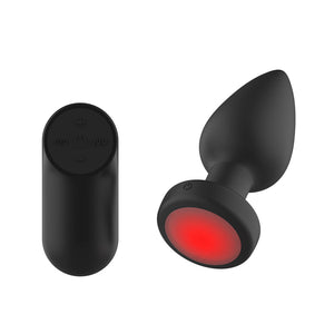 Passion Play Vibrating 10.4 cm Butt Plug with LED Base & Remote - Black