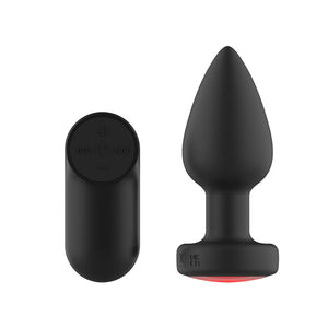 Passion Play Vibrating 10.4 cm Butt Plug with LED Base & Remote - Black
