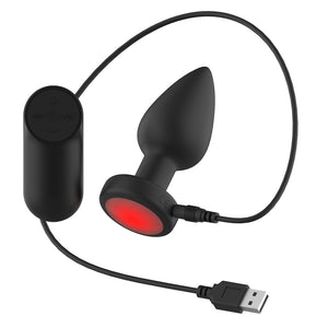 Passion Play Vibrating 10.4 cm Butt Plug with LED Base & Remote - Black