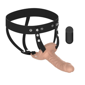 Passion Play Vibrating Realistic Hollow 6 Inch Flesh Strap-On Dildo with Remote