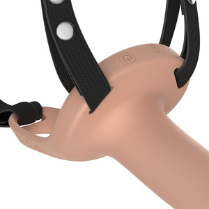 Passion Play Vibrating Smooth Hollow 6 Inch Flesh Strap-On with Remote