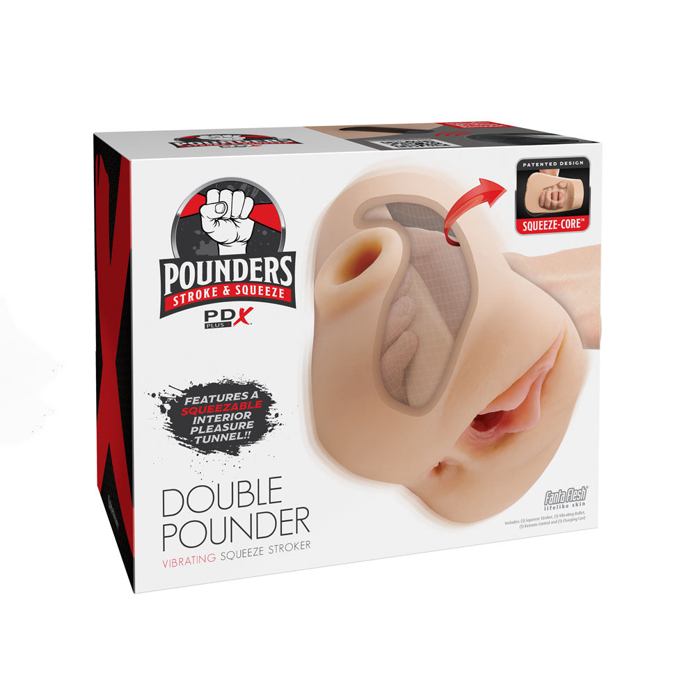 PDX Plus Double Pounder Vibrating Squeeze Vagina Stroker - Flesh