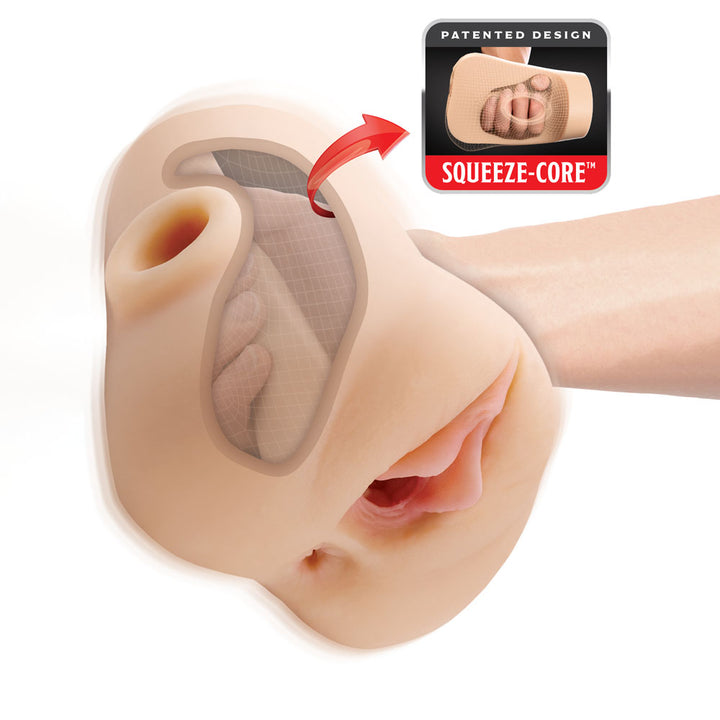 PDX Plus Double Pounder Vibrating Squeeze Vagina Stroker - Flesh