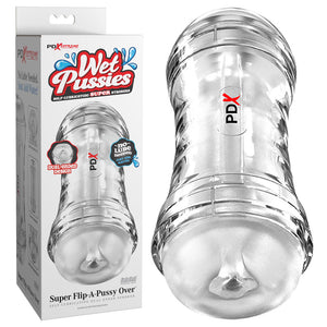 PDX Wet Pussies Super Flip-A-Pussy Over -  Clear Dual Ended Self Lubricating Stroker (Vagina & Ass)