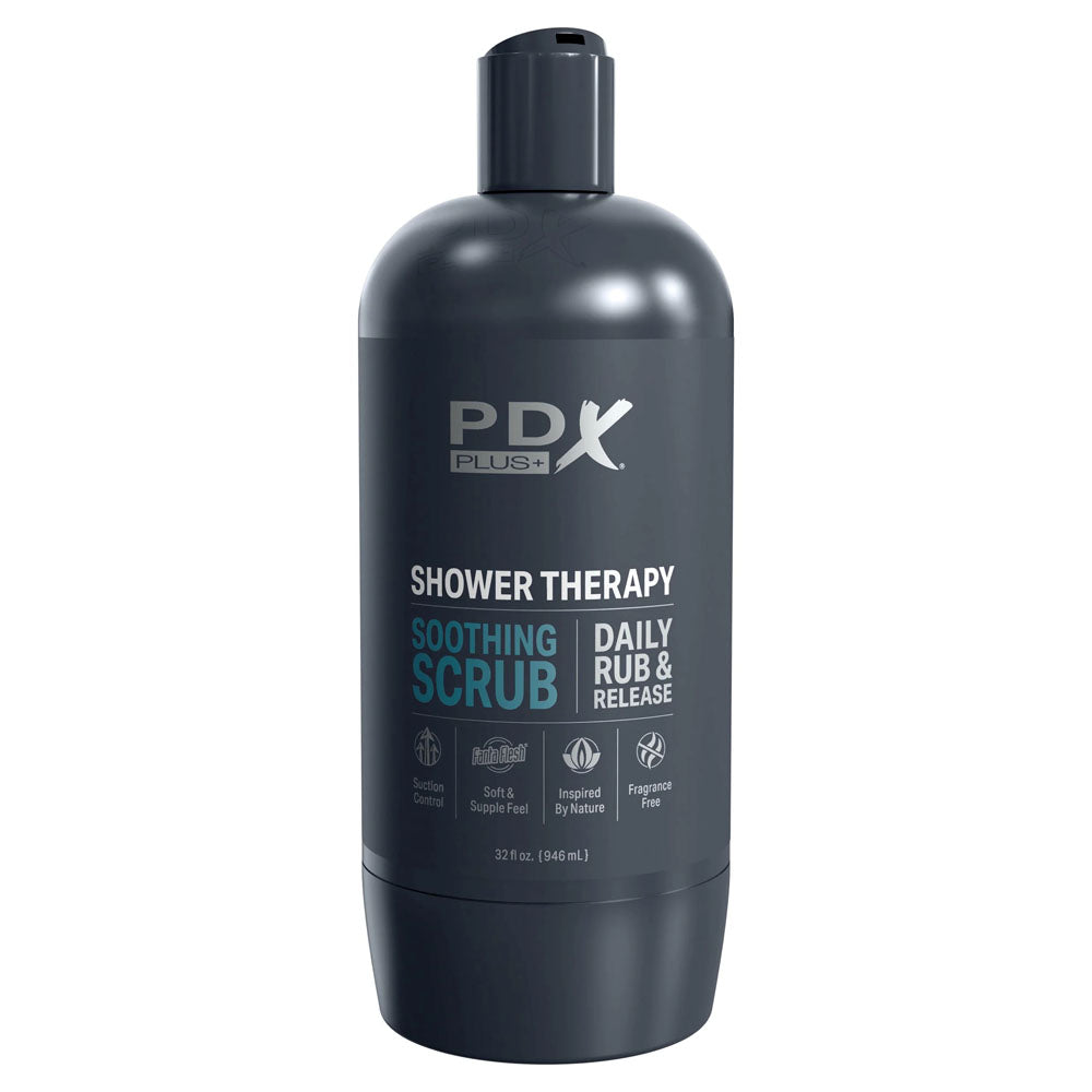 PDX Plus Shower Therapy - Soothing Scrub Discreet Vagina Stroker with Suction Base - Flesh 