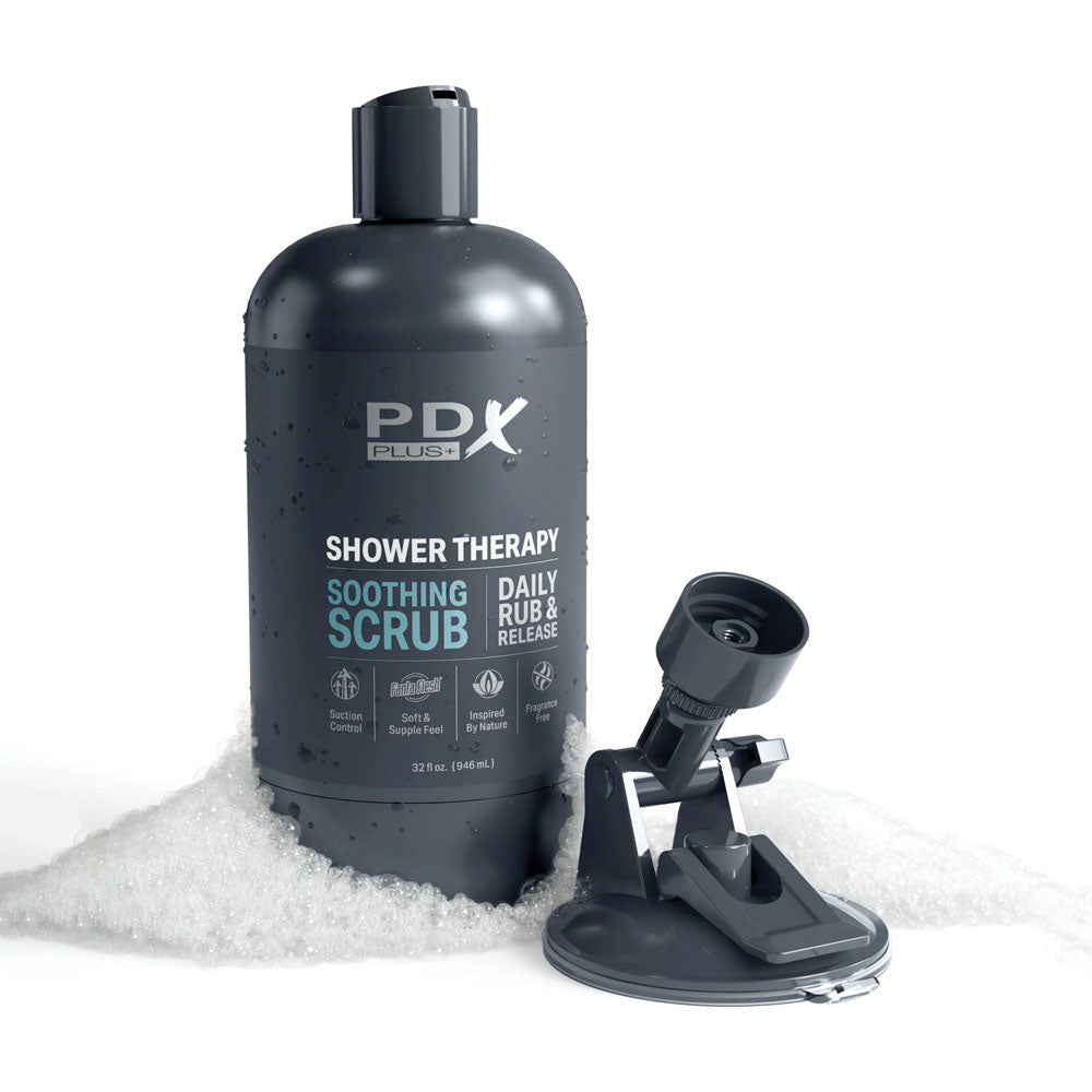 PDX Plus Shower Therapy - Soothing Scrub Discreet Vagina Stroker with Suction Base - Flesh 