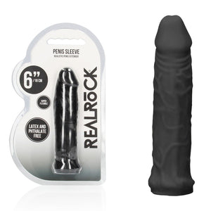 RealRock 6 Inch Realistic Penis Sleeve - Black - Penis Extension Sleeve
