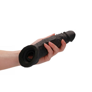RealRock 9 Inch Realistic Penis Extender Sleeve with Rings - Black
