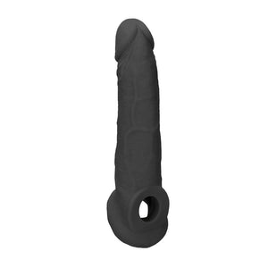 RealRock 9 Inch Realistic Penis Extender Sleeve with Rings - Black