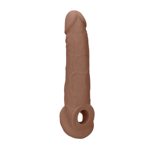 RealRock 9 Inch Realistic Penis Extender Sleeve with Rings - Tan