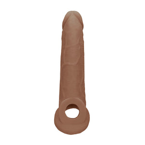RealRock 9 Inch Realistic Penis Extender Sleeve with Rings - Tan