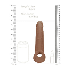 RealRock 9 Inch Realistic Penis Extender Sleeve with Rings - Tan