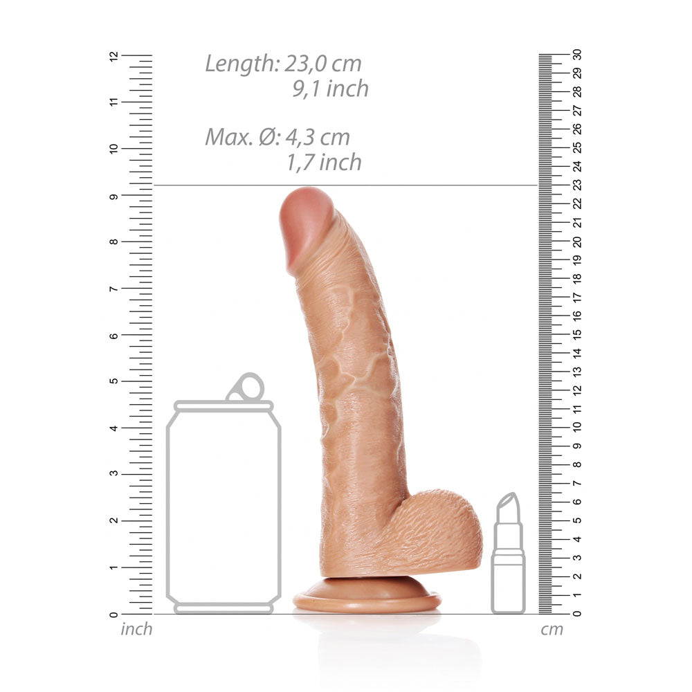 RealRock Realistic Curved 7 Inch  Dong with Balls - Tan