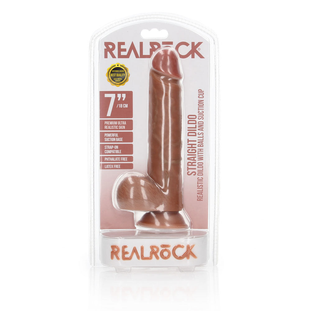 RealRock Straight Realistic 7 Inch Dildo with Balls - Tan