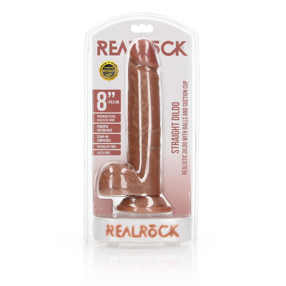 RealRock Straight Realistic 8 Inch Dildo with Balls - Tan