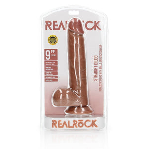 RealRock Straight Realistic 9 Inch Dildo with Balls - Tan
