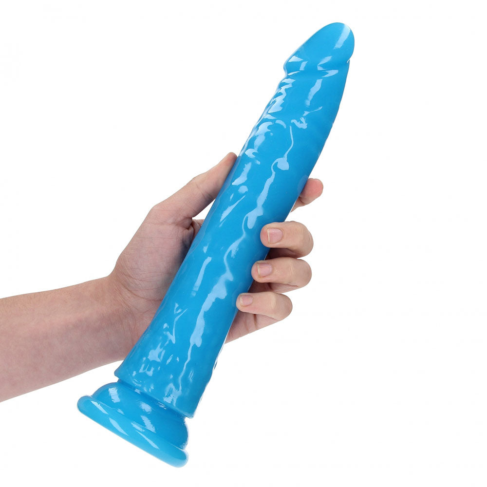 RealRock 11 Inch Slim Glow in the Dark Neon Blue Dildo