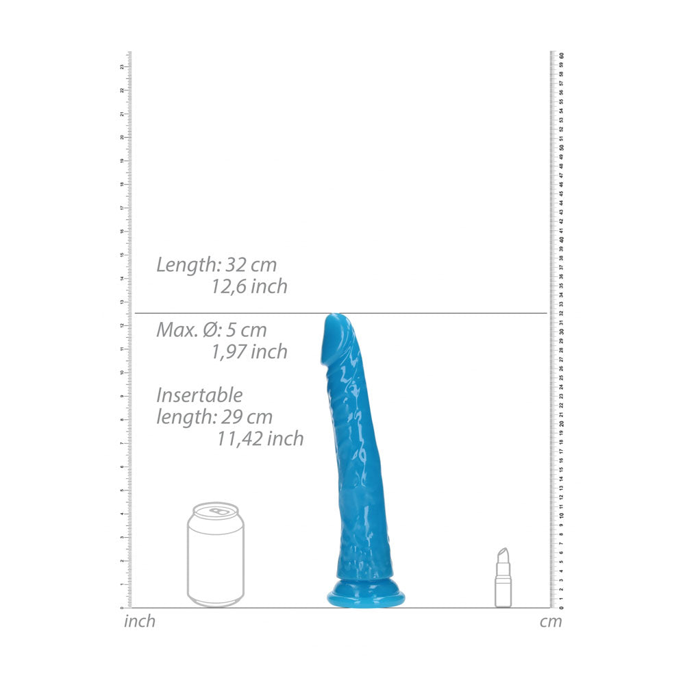 RealRock 11 Inch Slim Glow in the Dark Neon Blue Dildo