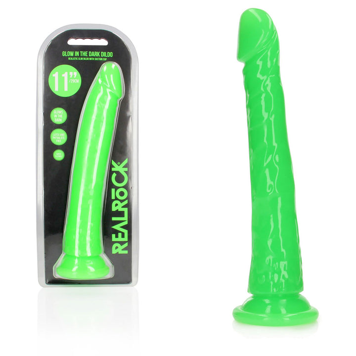 RealRock 11 Inch Slim Glow in the Dark Neon Green Dildo