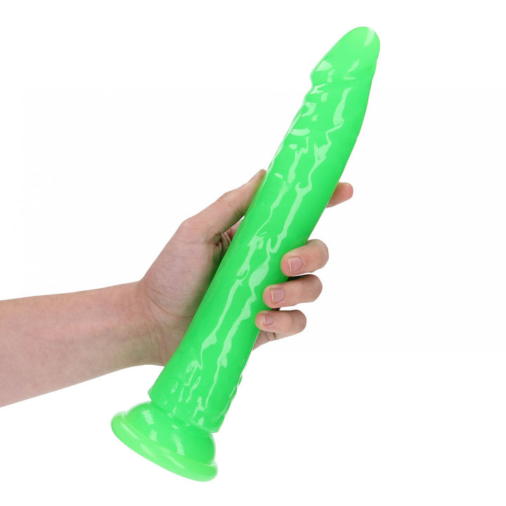 RealRock 11 Inch Slim Glow in the Dark Neon Green Dildo