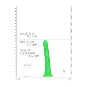 RealRock 11 Inch Slim Glow in the Dark Neon Green Dildo