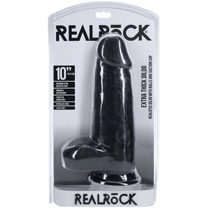 RealRock 10 Inch Extra Thick Dildo with Balls - Black
