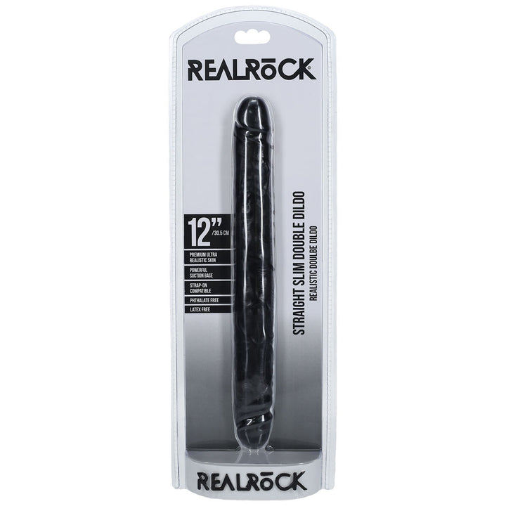 RealRock 12 Inch Slim Double Dildo - Black