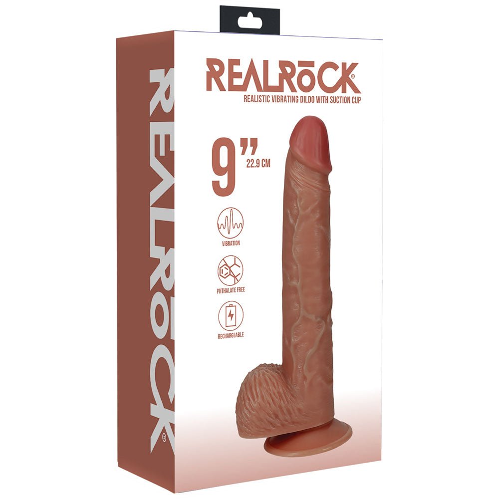 RealRock 9 Inch Vibrating Cock + Balls - Tan