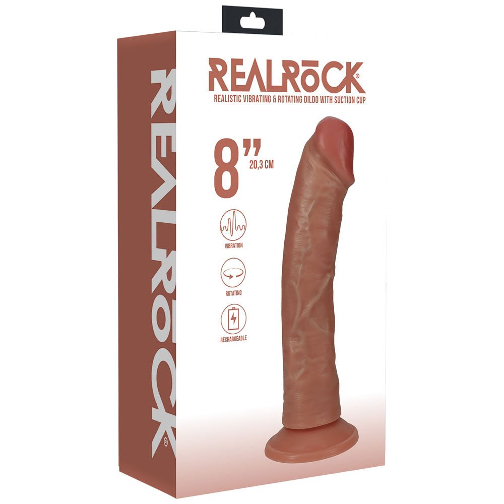 RealRock 8 Inch Curved Vibrating + Rotating Cock - Tan