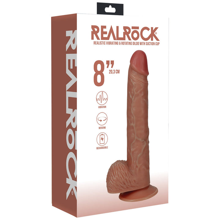 RealRock 8 Inch Vibrating + Rotating Cock + Balls - Tan