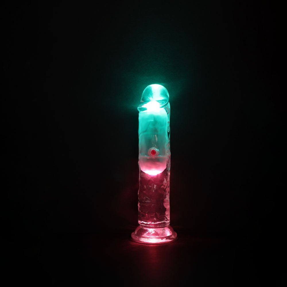 RealRock 6 Inch No Balls LED Vibrating Dong with Remote - Clear