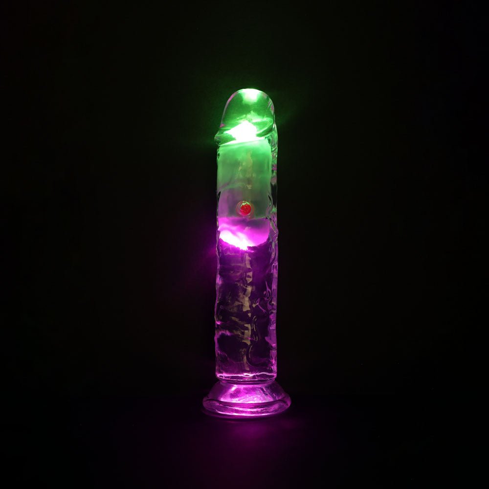 RealRock 7 Inch No Balls LED Vibrating Dong with Remote - Clear