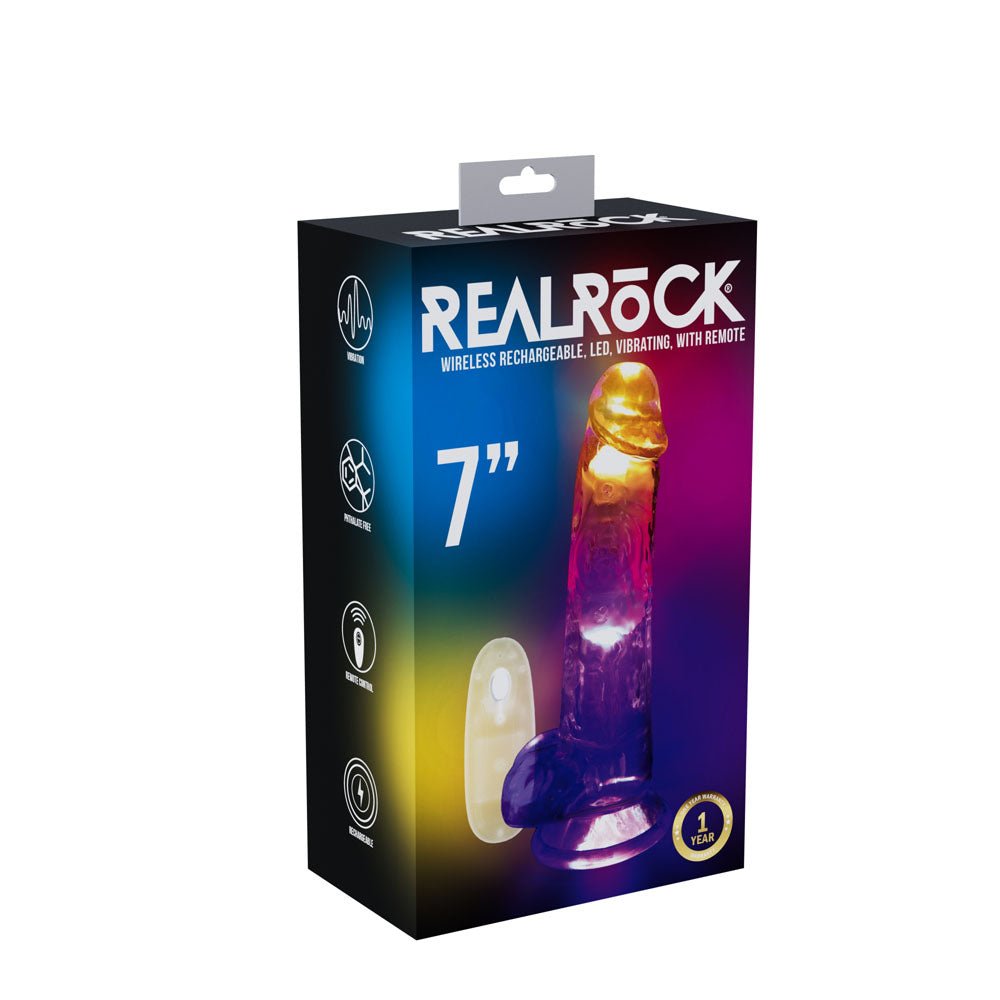RealRock 7 Inch with Balls LED Vibrating Dong with Remote - Clear