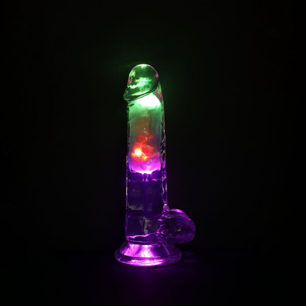 RealRock 7 Inch with Balls LED Vibrating Dong with Remote - Clear