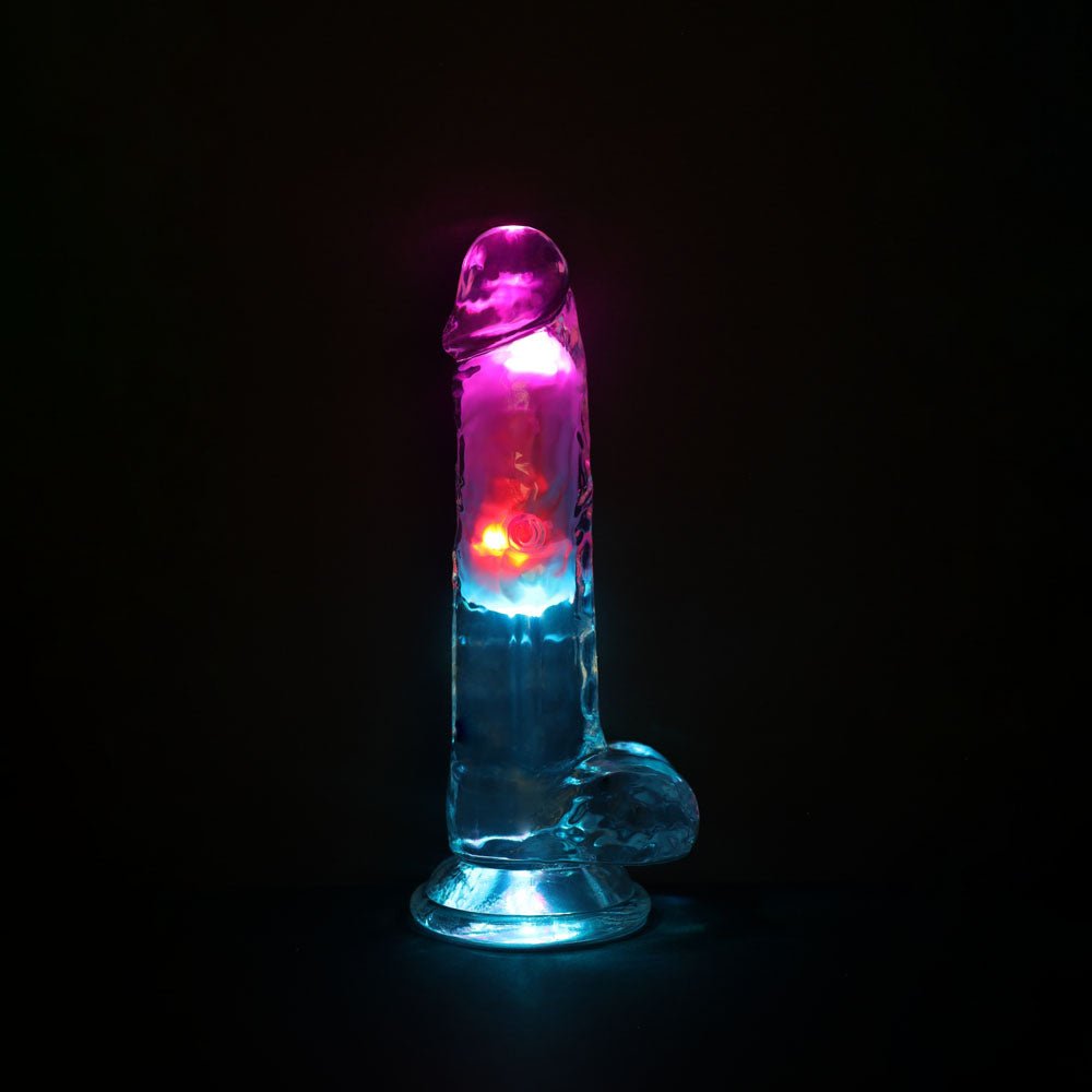RealRock 7 Inch with Balls LED Vibrating Dong with Remote - Clear