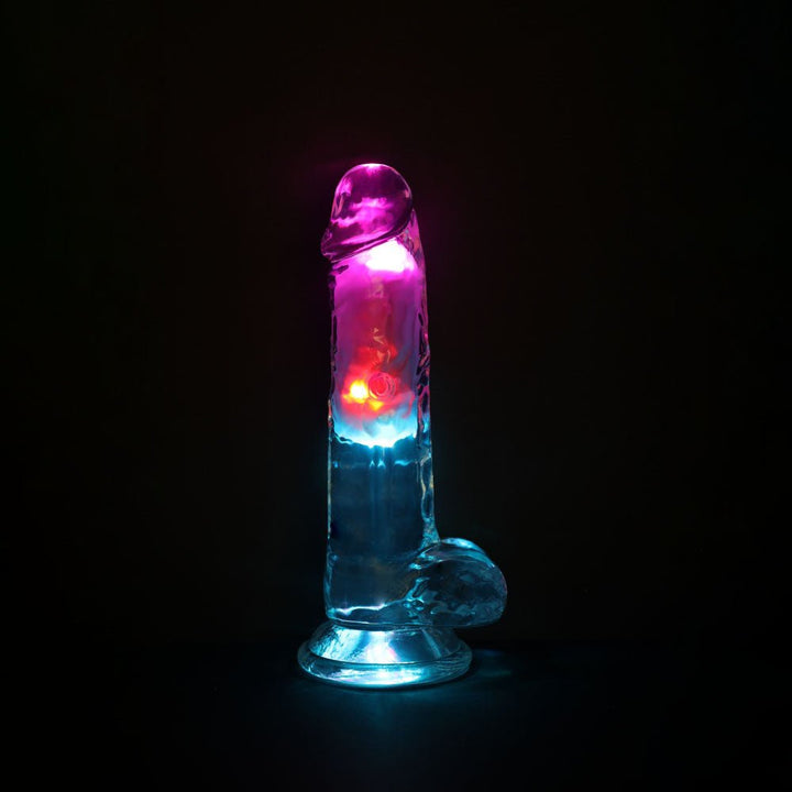 RealRock 7 Inch with Balls LED Vibrating Dong with Remote - Clear