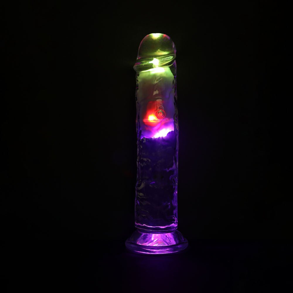 RealRock 8 Inch No Balls LED Vibrating Dong with Remote - Clear