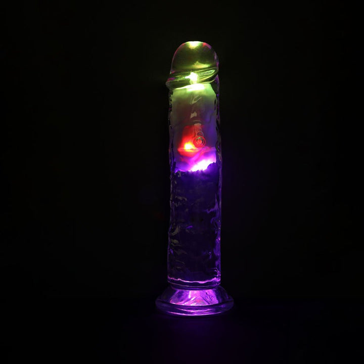 RealRock 8 Inch No Balls LED Vibrating Dong with Remote - Clear