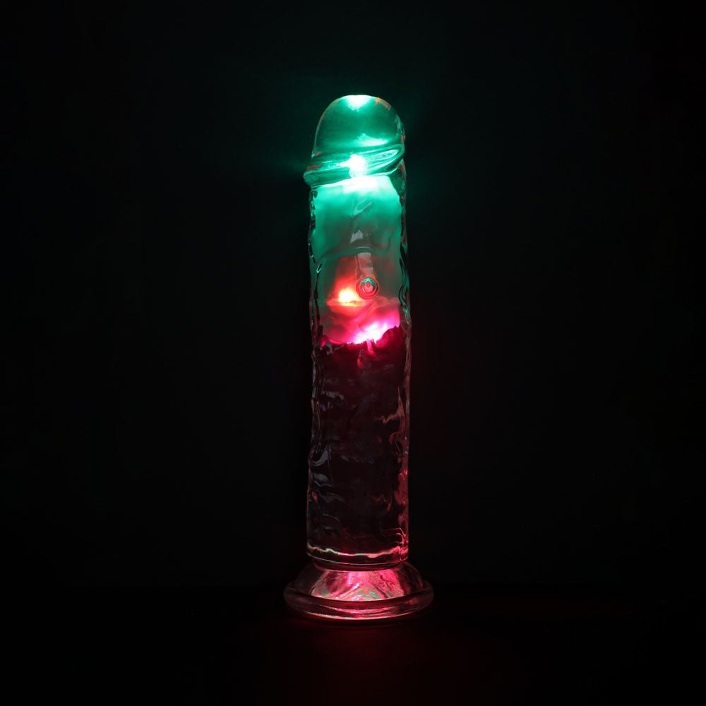 RealRock 8 Inch No Balls LED Vibrating Dong with Remote - Clear