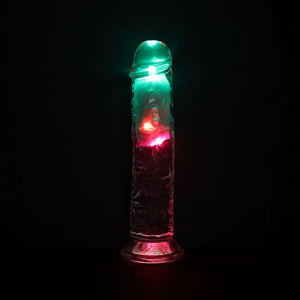 RealRock 8 Inch No Balls LED Vibrating Dong with Remote - Clear
