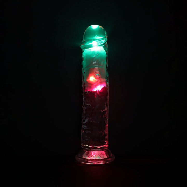RealRock 8 Inch No Balls LED Vibrating Dong with Remote - Clear