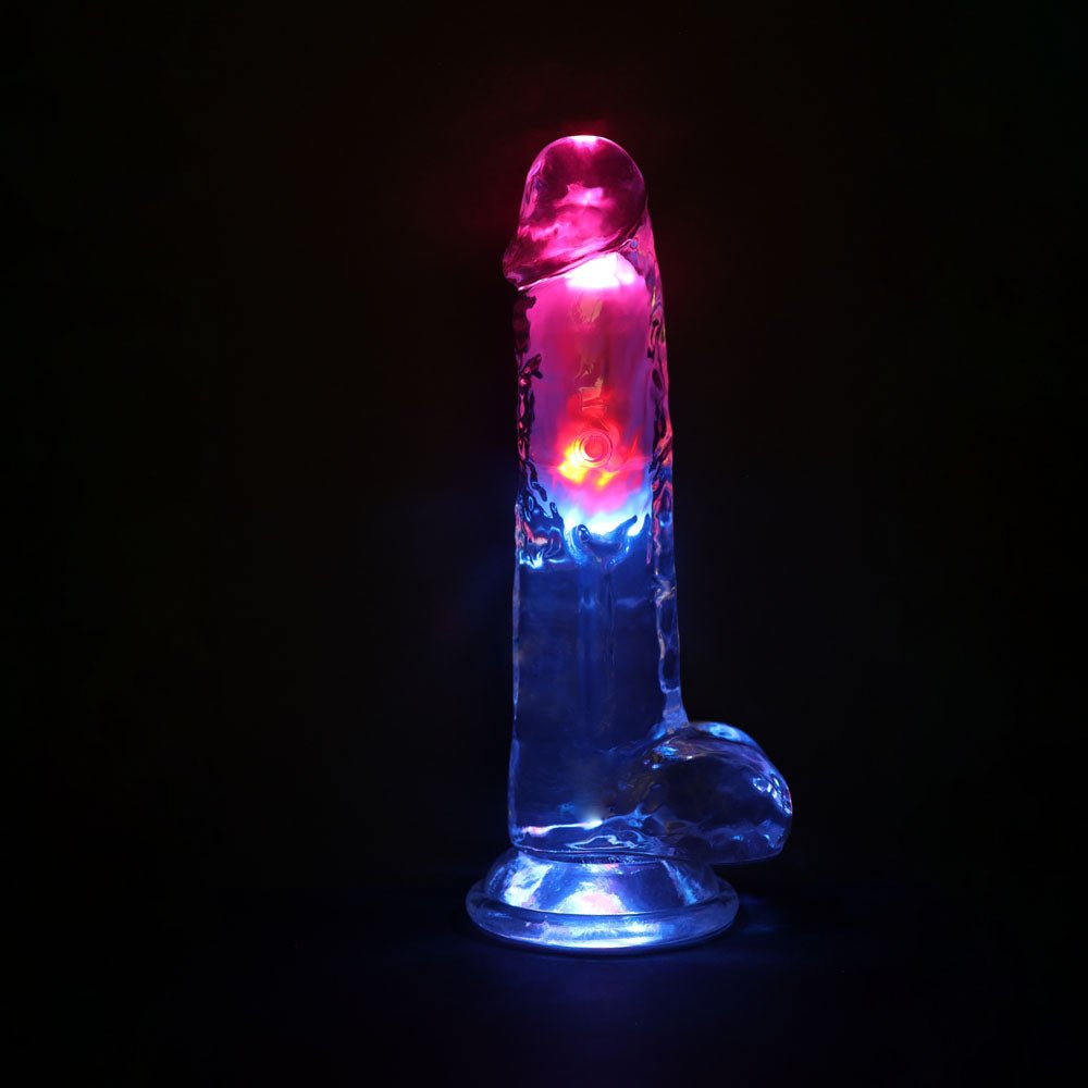 RealRock 8 Inch with Balls LED Vibrating Dong with Remote - Clear