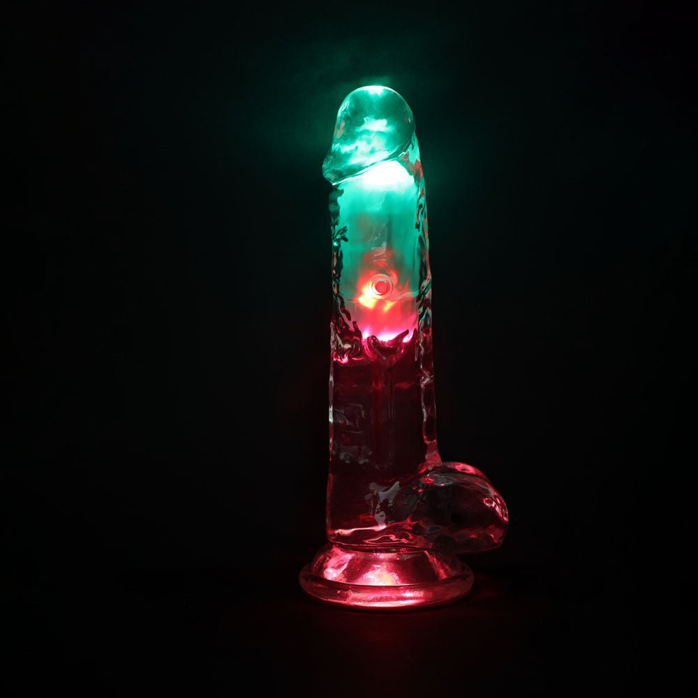 RealRock 8 Inch with Balls LED Vibrating Dong with Remote - Clear