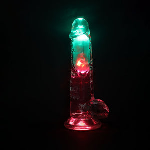 RealRock 8 Inch with Balls LED Vibrating Dong with Remote - Clear
