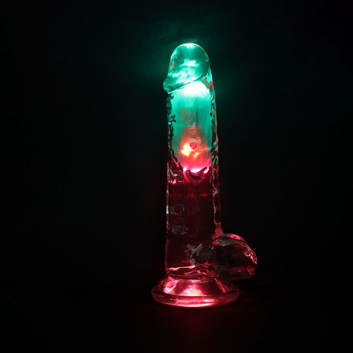 RealRock 8 Inch with Balls LED Vibrating Dong with Remote - Clear