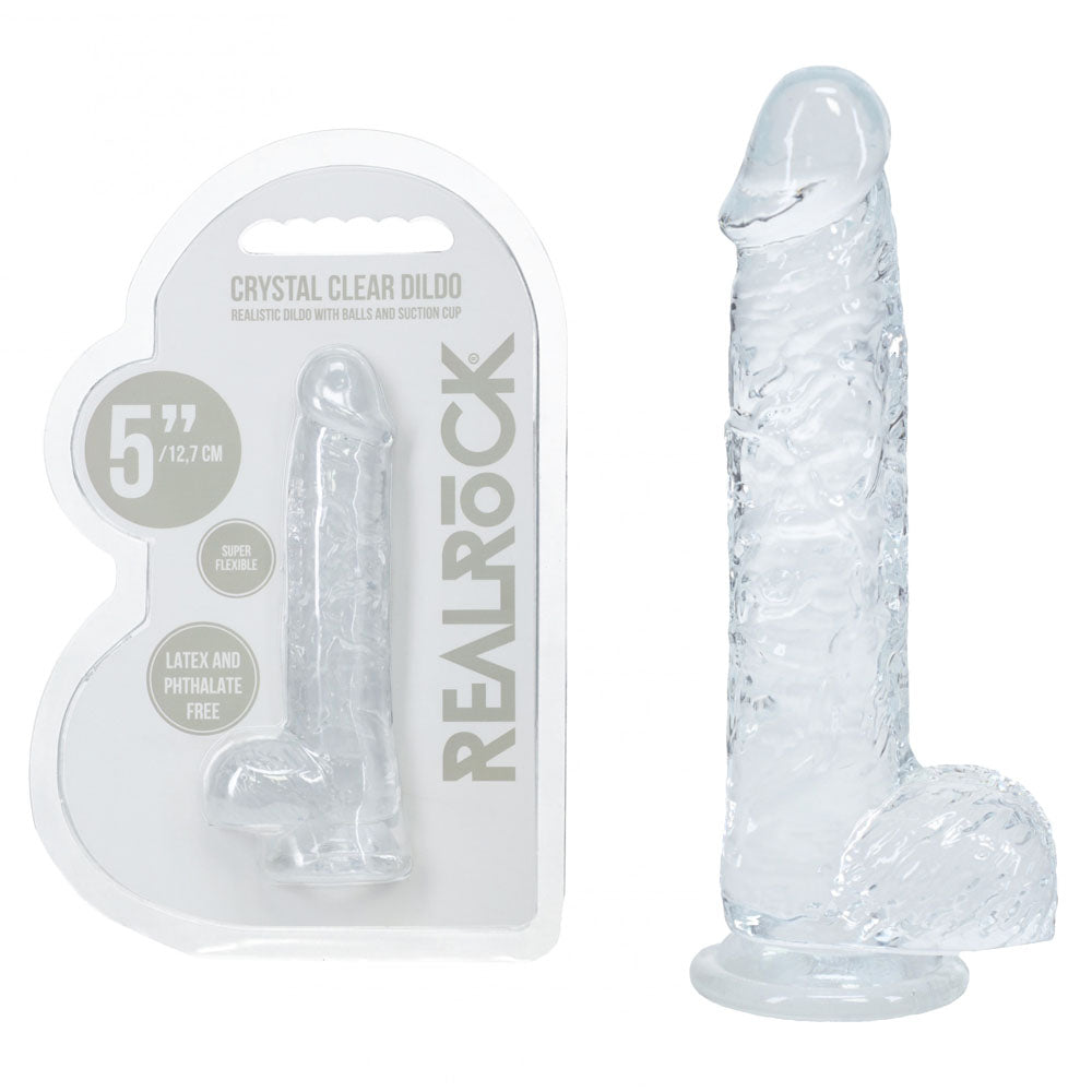 RealRock 5 Inch Crystal Clear Dildo with Balls - Clear