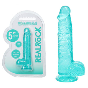 RealRock 5 Inch Crystal Clear Dildo with Balls - Turquoise