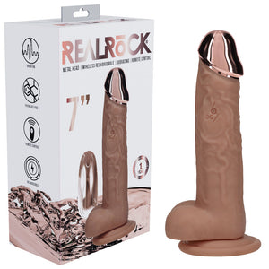RealRock Metal Head 7 Inch Rechargeable Vibrating Dildo with Remote - Tan